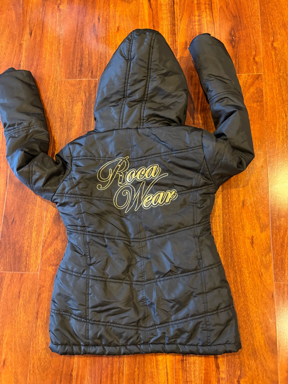 Rocawear Black Quilted Puffer Jacket with Gold Accent Buttons - Picture 2 of 2